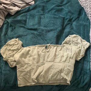 Hollister Green Puff Sleeve Crop Blouse
